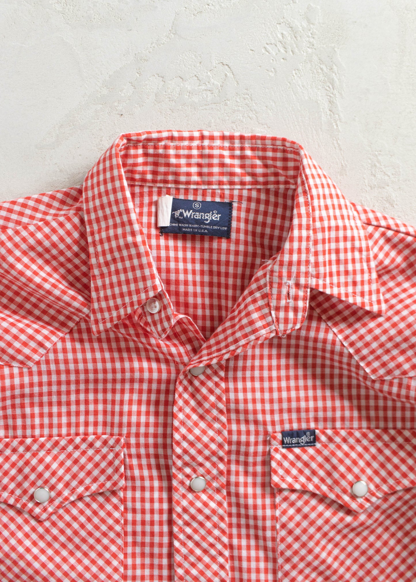 Vintage 1970s Wrangler Gingham Pattern Snap Button Shirt Size XS/S