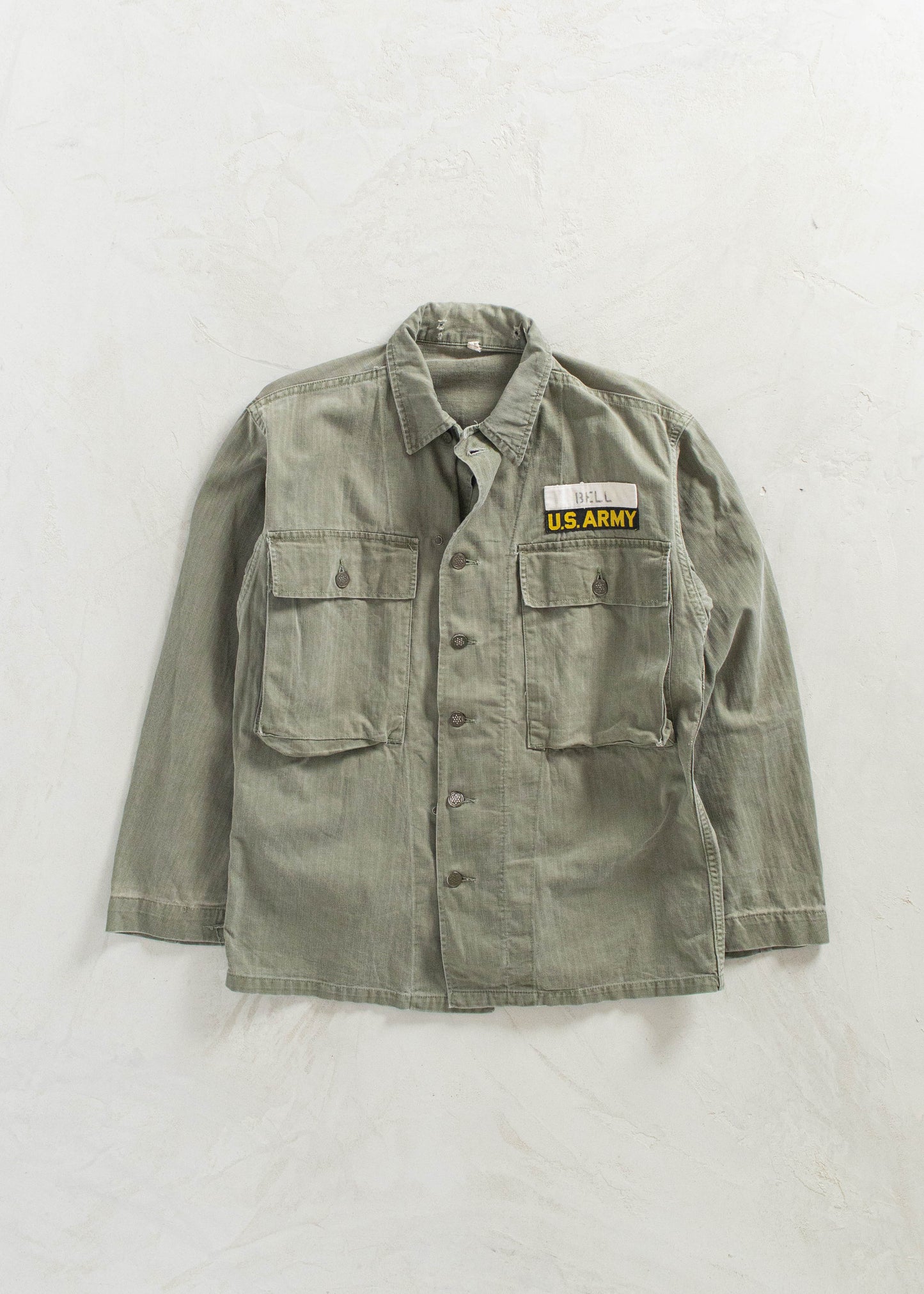Vintage 1940s WWII Herringbone Twill 13 Star Fatigue Shirt Size Size M/L