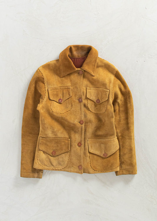 Vintage 1950s Scallop Edge Suede Jacket Size 2XS/XS