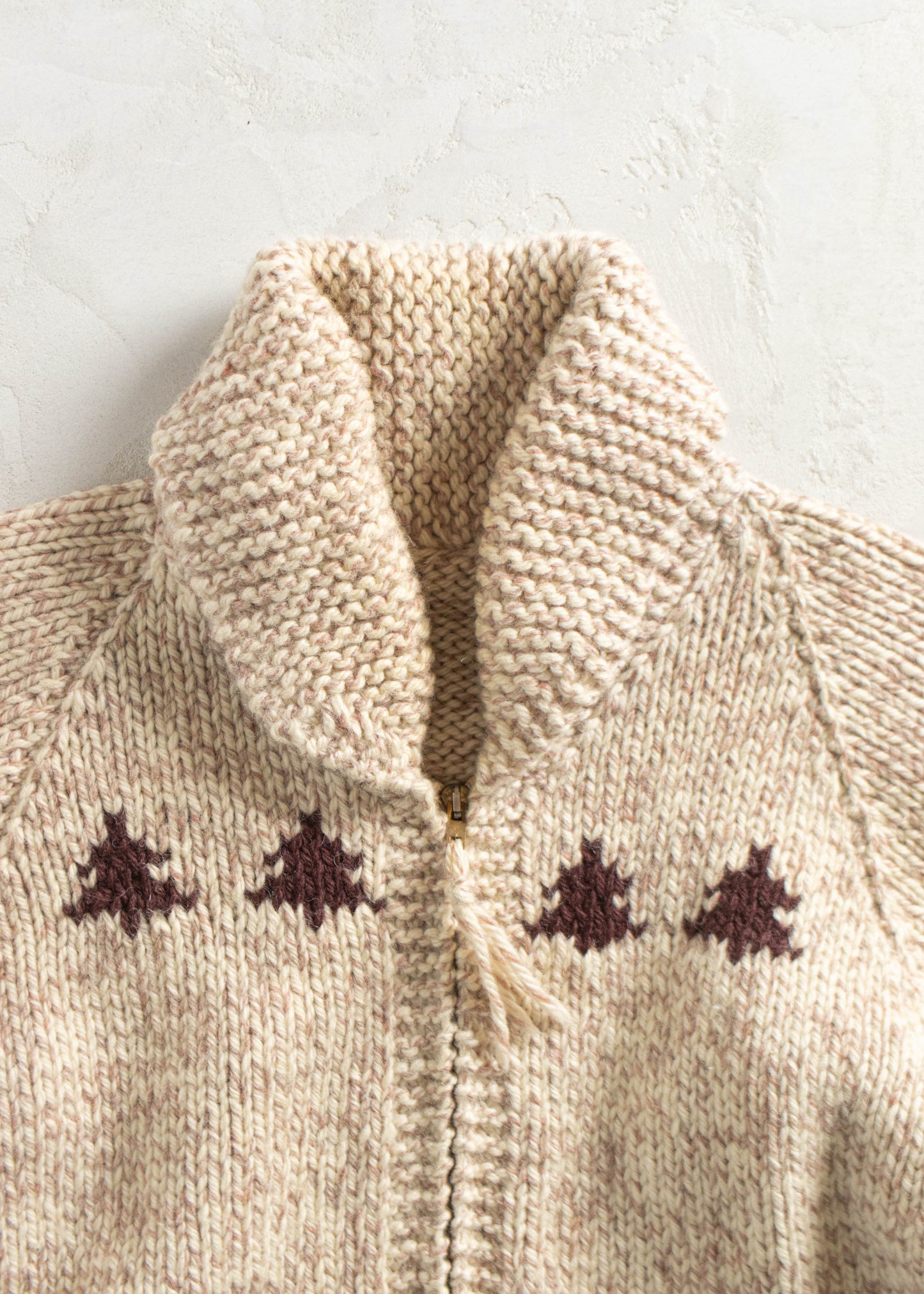 Vintage 1960s Geometric Pattern Cowichan Style Wool Cardigan Size M/L