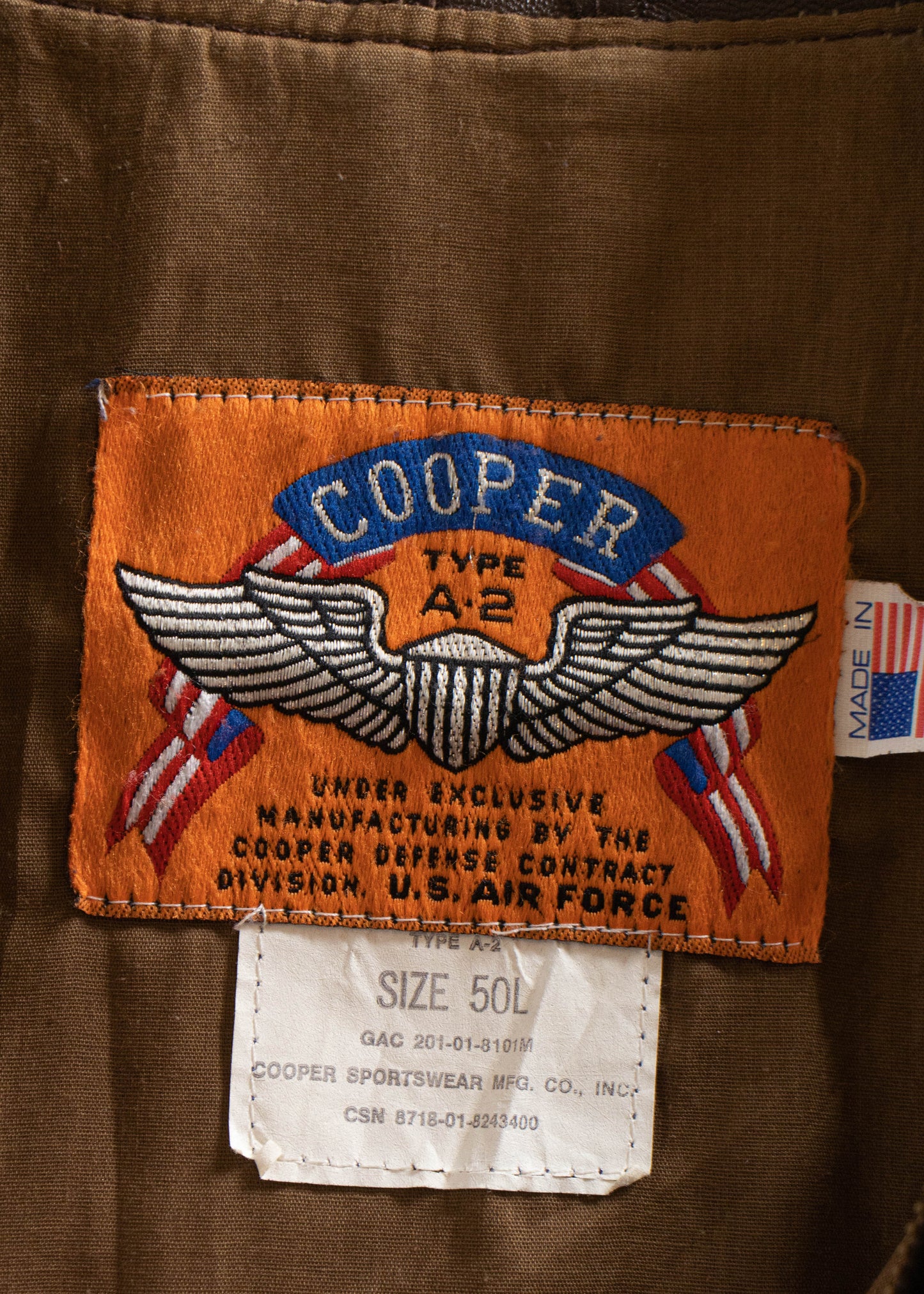 1980s Cooper Type A-2 Air Force Aviator Jacket Size XL/2XL