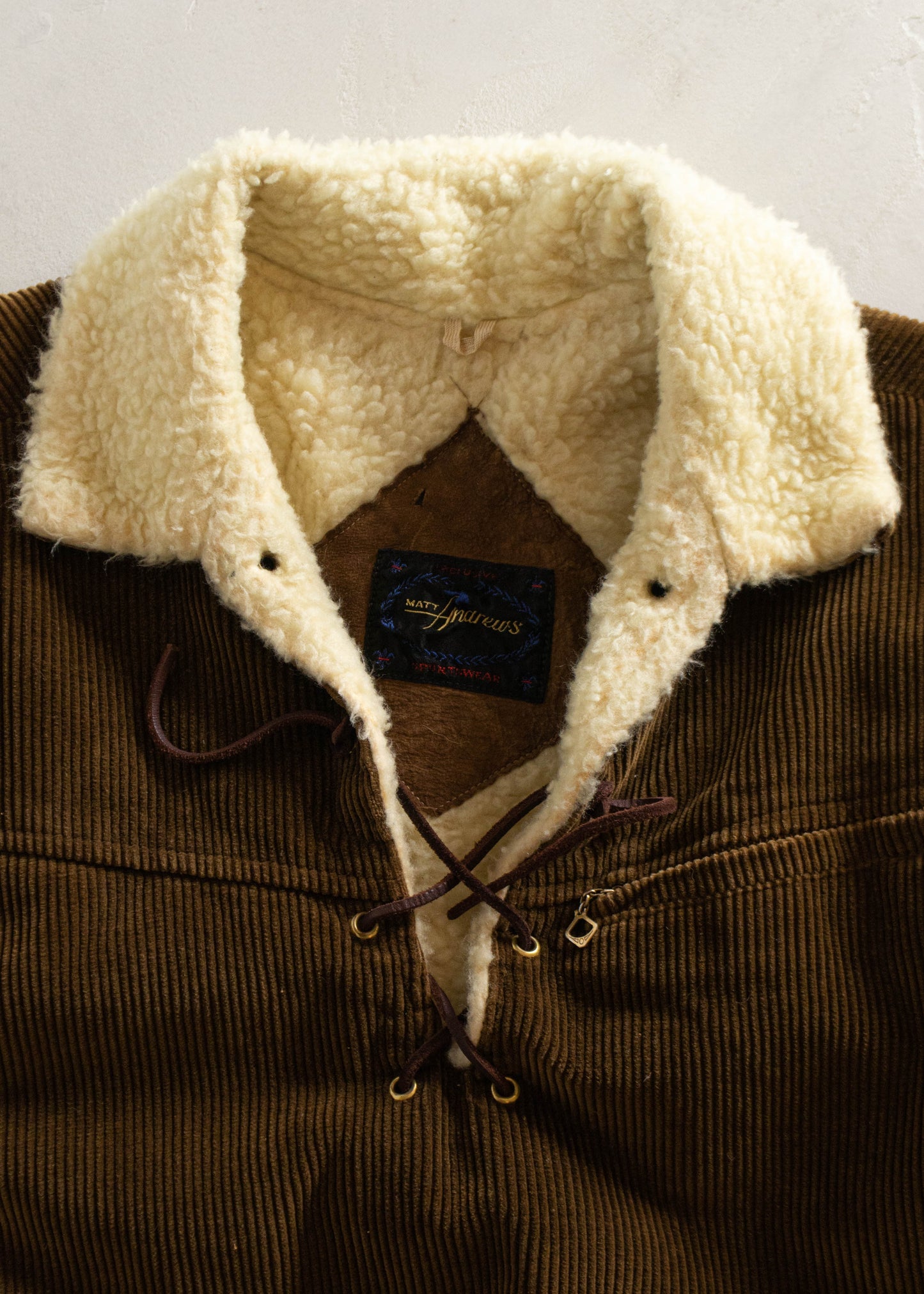 1970s Matt Andrews Shearling Lined Corduroy Pullover Jacket Size S/M