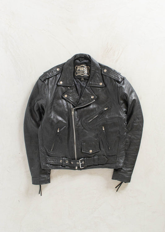 Vintage 1980s First Genuine Leather Brand Motorcycle Leather Jacket Size M/L