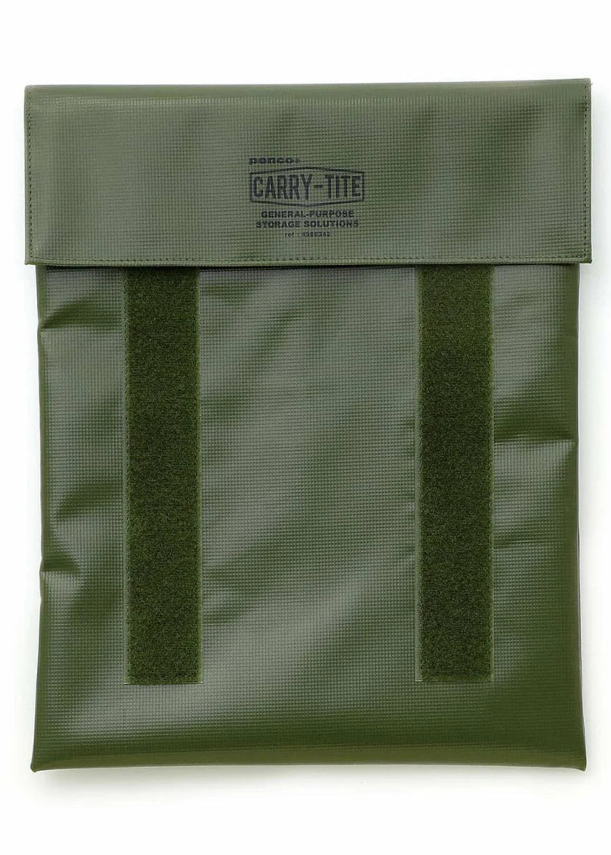 Green laptop case with 'CARRY-TITE' branding on a white background