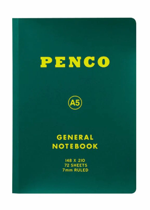 Green notebook with yellow text on a white background