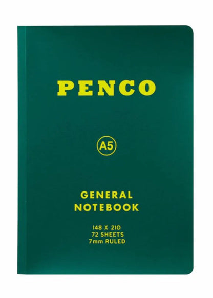 Green notebook with yellow text on a white background