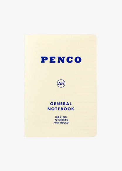 Penco general notebook with blue text on a light yellow cover