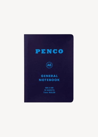 Blue notebook with 'Penco' branding on a white background
