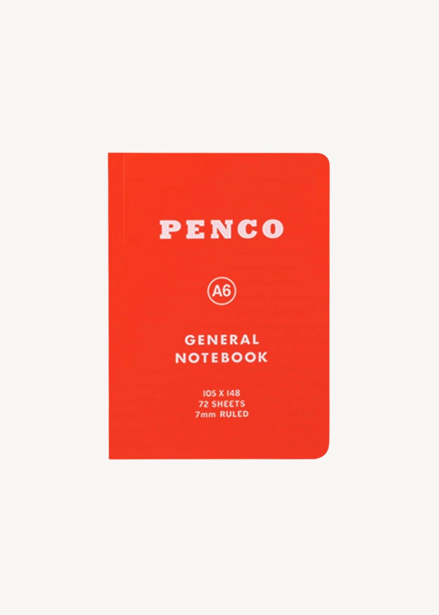 Red notebook with 'Penco' branding on a white background