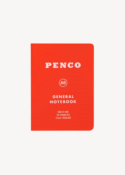 Red notebook with 'Penco' branding on a white background