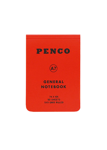 Red notebook with 'Penco' branding on a white background