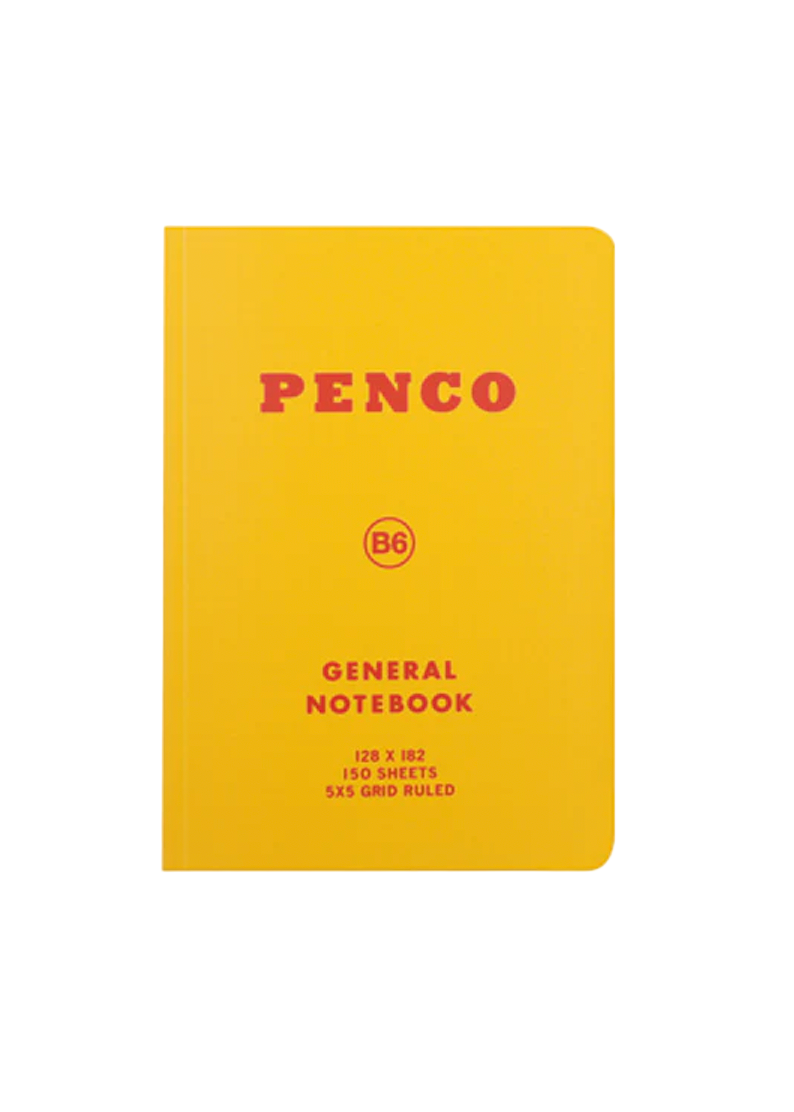 Yellow notebook with 'Penco' branding on a gray background