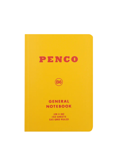 Yellow notebook with 'Penco' branding on a gray background
