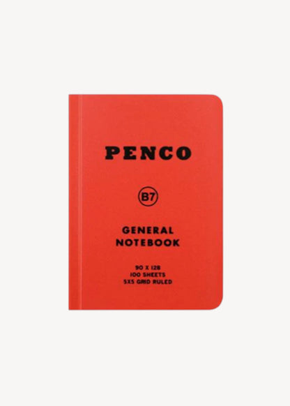 Red notebook with 'Penco' branding on a white background