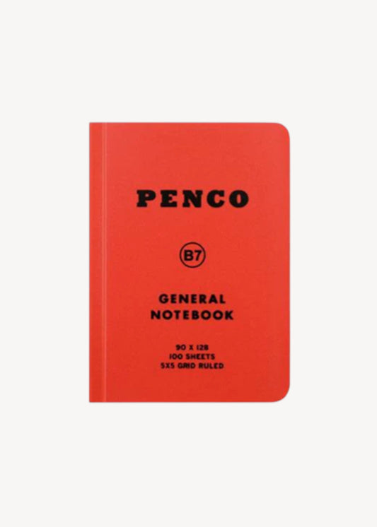 Red notebook with 'Penco' branding on a white background