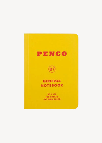 Yellow notebook with red text on a white background