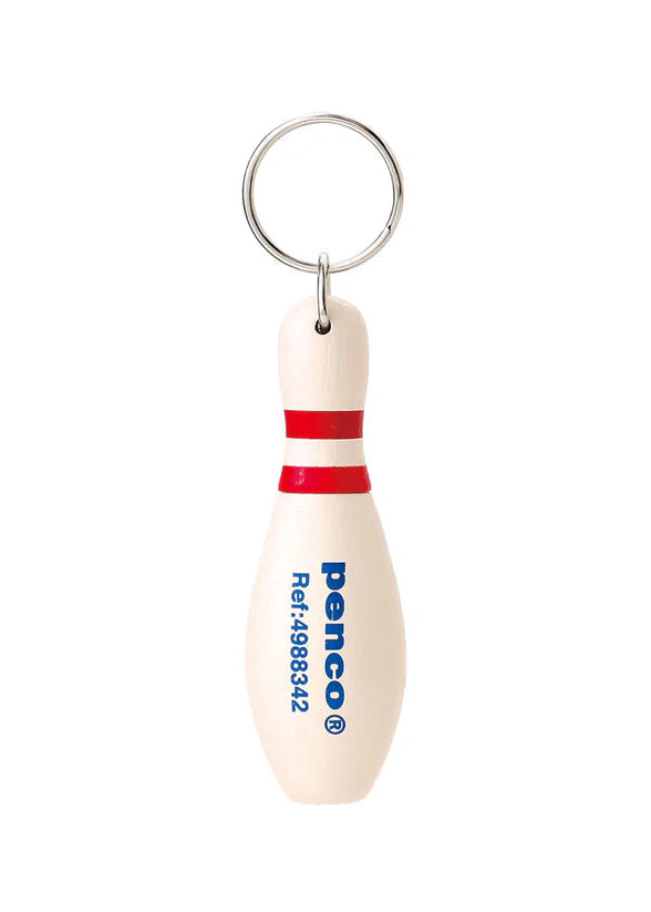 Keychain shaped like a bowling pin with 'Penco' branding on a white background