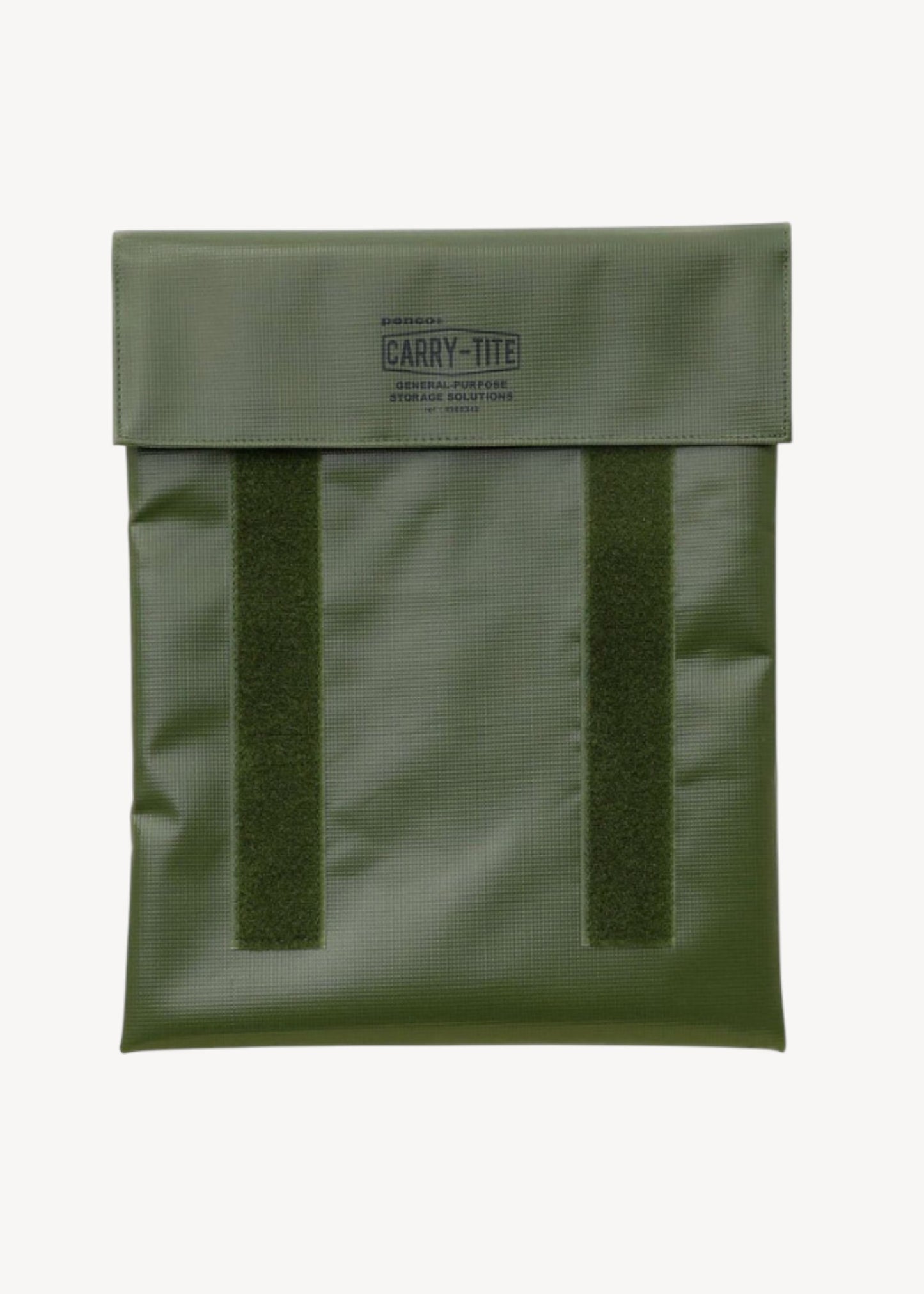 Green pouch with mesh straps on a white background