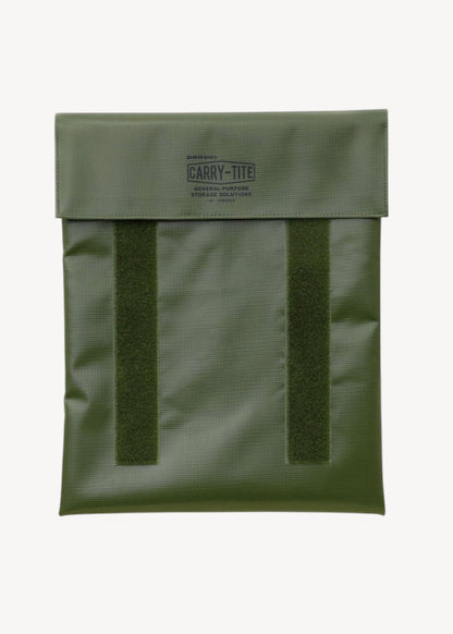Green pouch with mesh straps on a white background