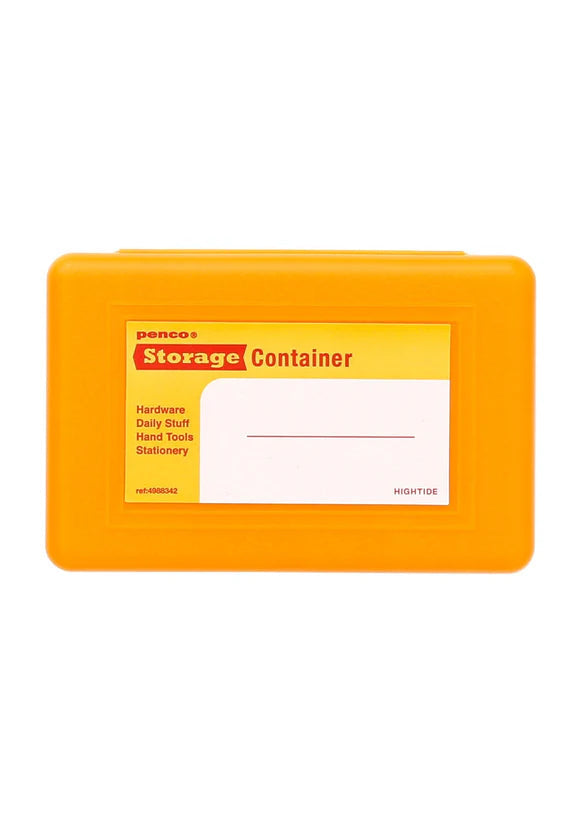 Yellow storage container with label on a white background