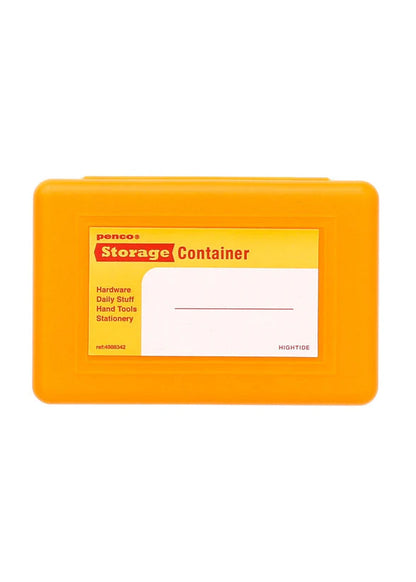 Yellow storage container with label on a white background