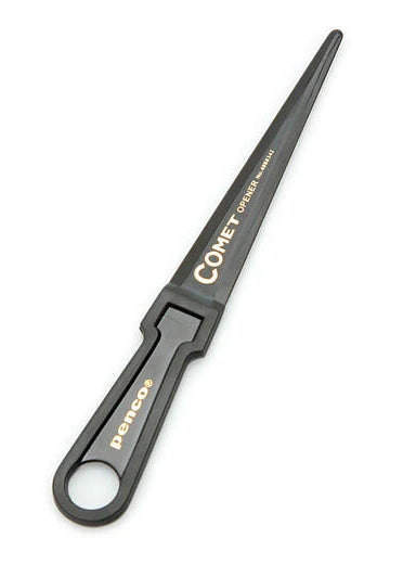 Black plastic letter opener with 'Penco' branding on a white background
