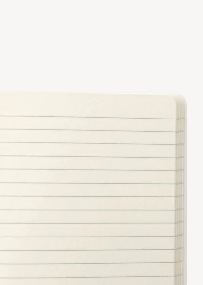 Close-up of white lined notebook pages on a white background