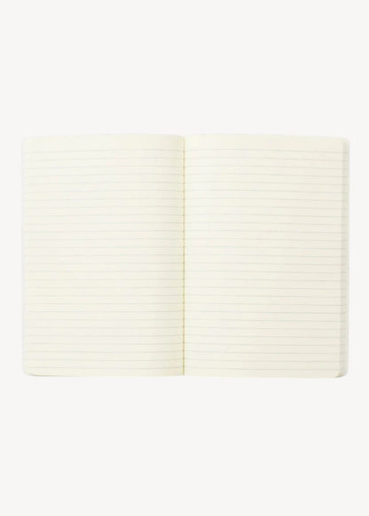 White lined notebook pages on a white background