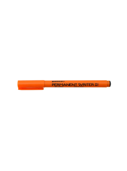 Orange permanent marker with black ink on a white background