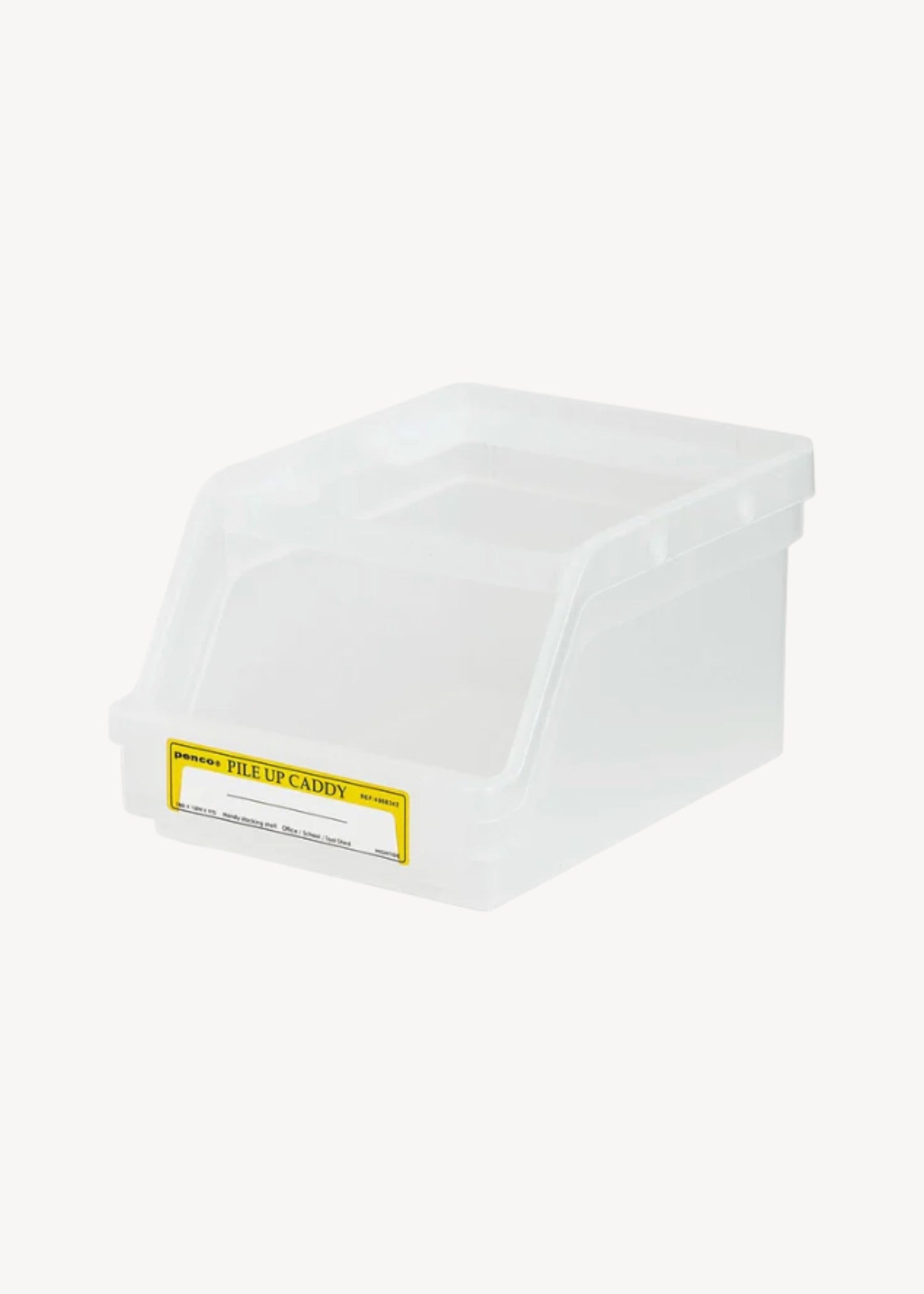 White box with a yellow warning label on a white background
