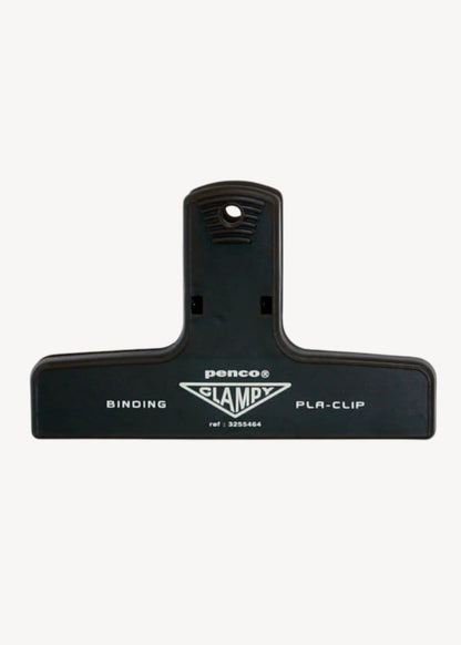 Black binding clip with 'Glampy' branding on a white background