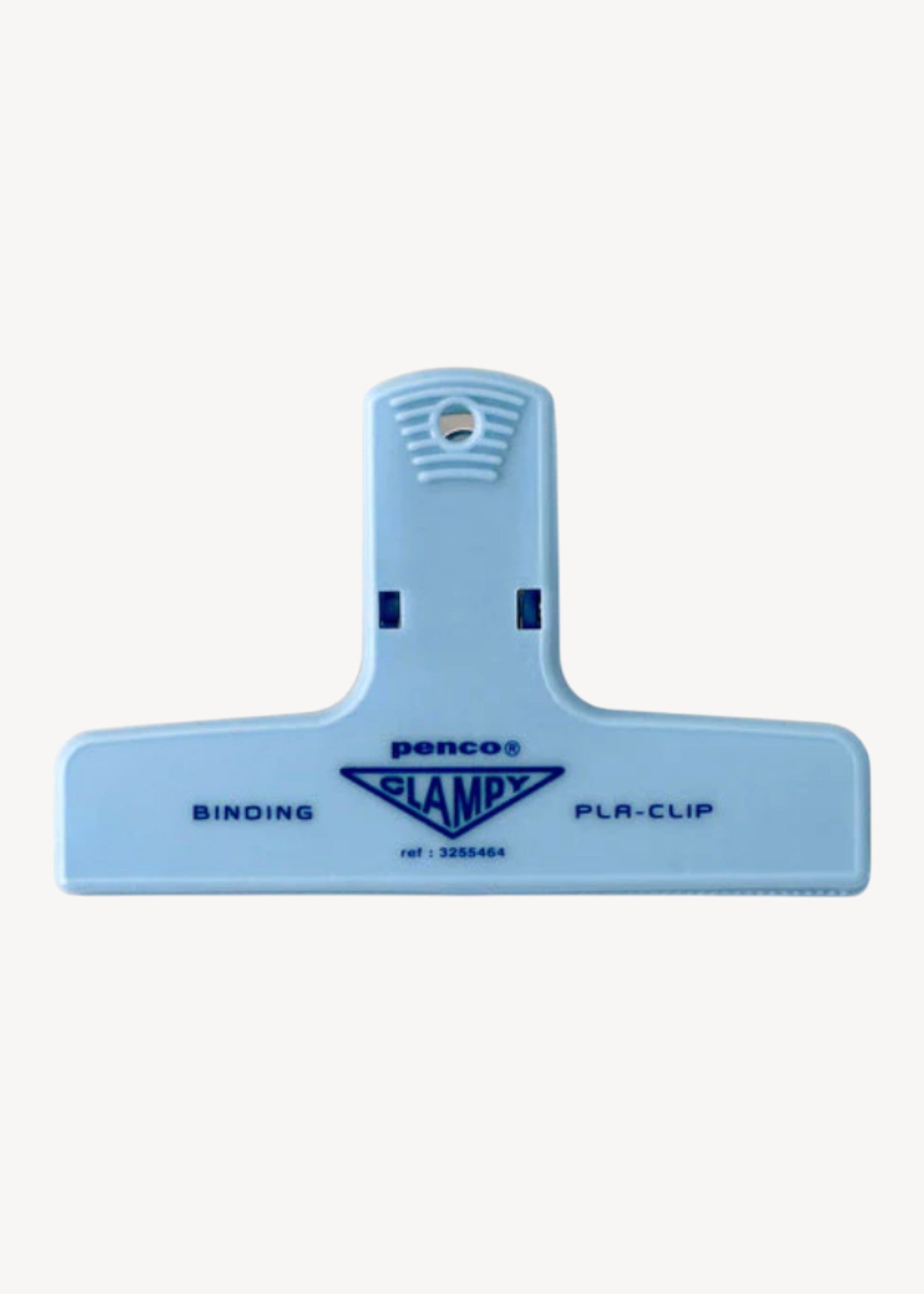 Blue plastic clip with 'Penco' branding on a white background