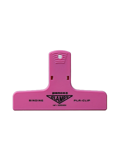 Pink clip with brand logo on a white background