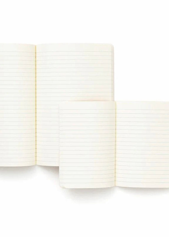 Close-up of a notebook with lined pages on a white background