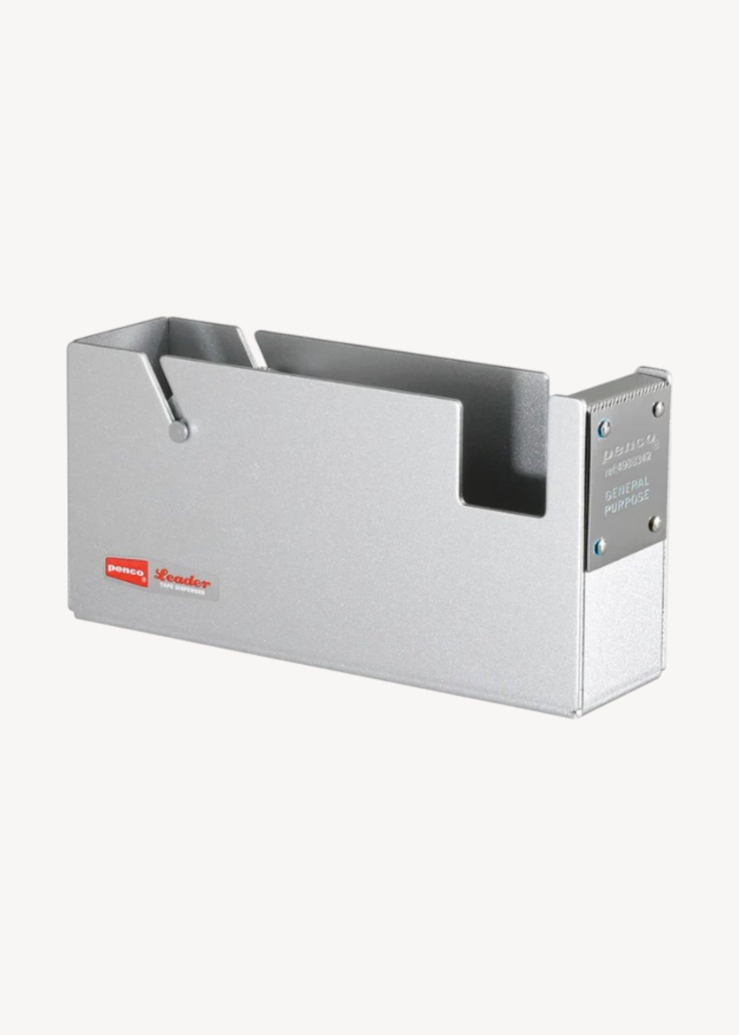 Metallic tape dispenser with a brand logo on a white background