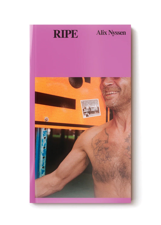 Book cover of 'RIPE' by Alix Nyssen. The book cover has pink background and a person's torso with tattoos visible.