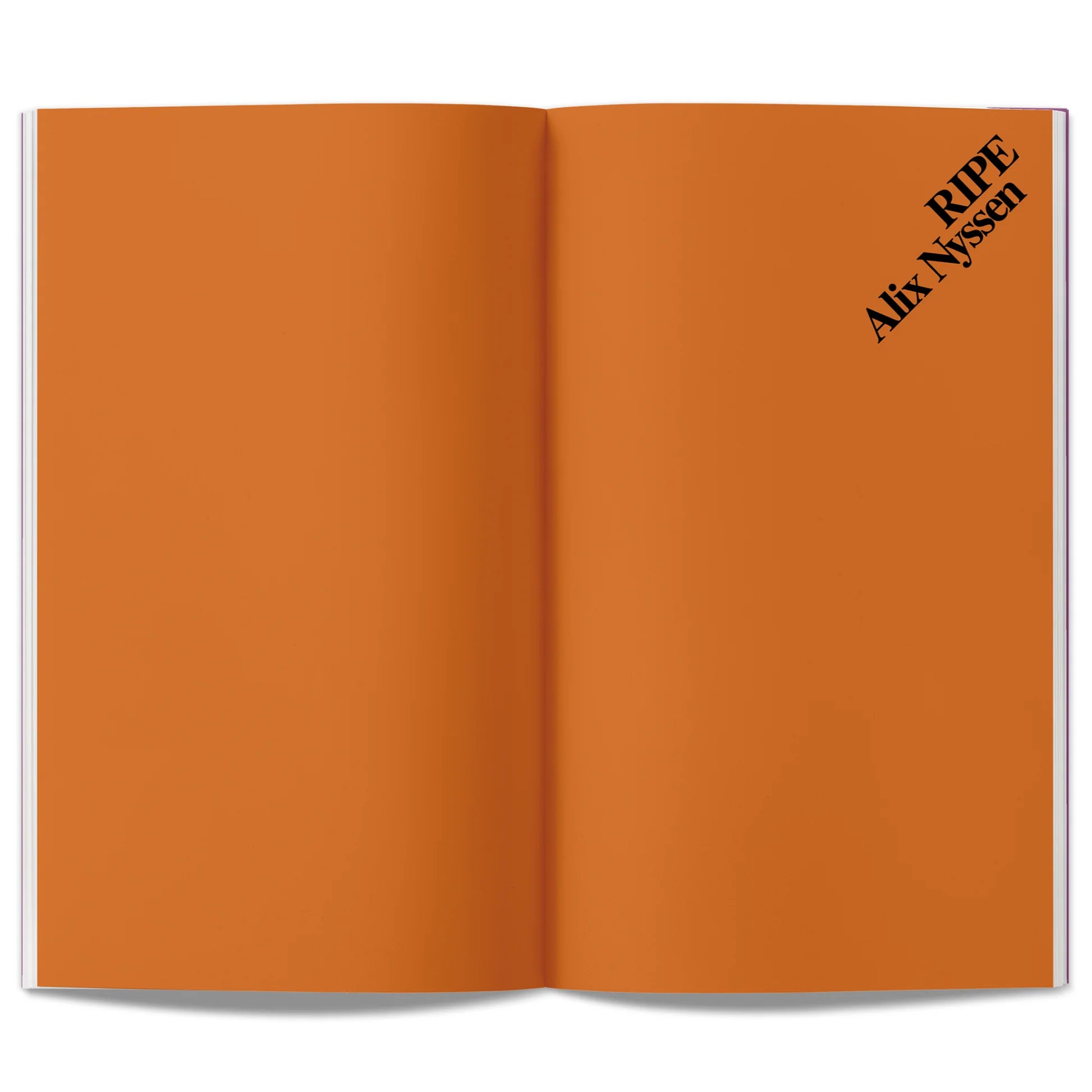 Open book with orange pages saying 'RIPE Alix Nissen' branding on a white background
