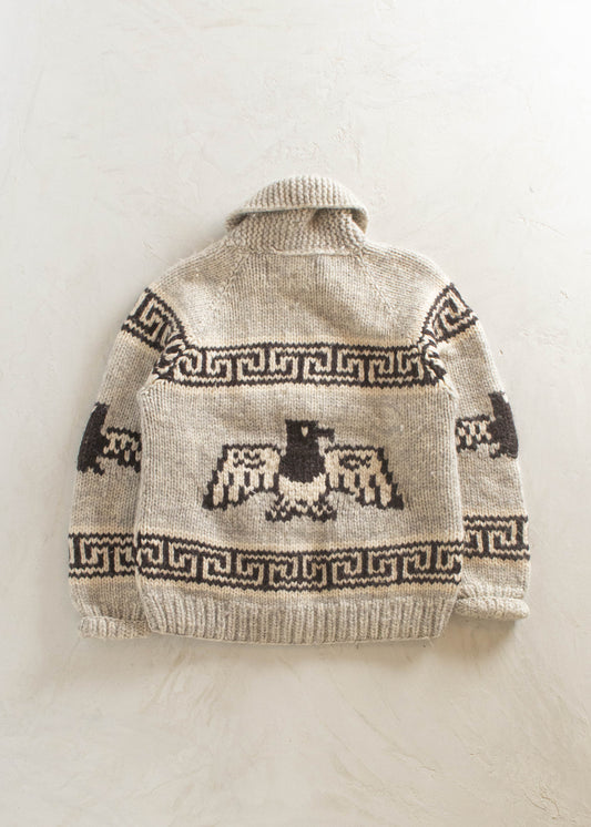 1980s Kanata Eagle Pattern Cowichan Style Wool Cardigan Size L/XL