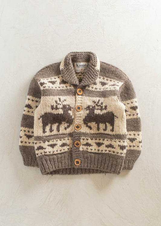 1980s Kanata Deer Pattern Cowichan Style Wool Cardigan Size M/L