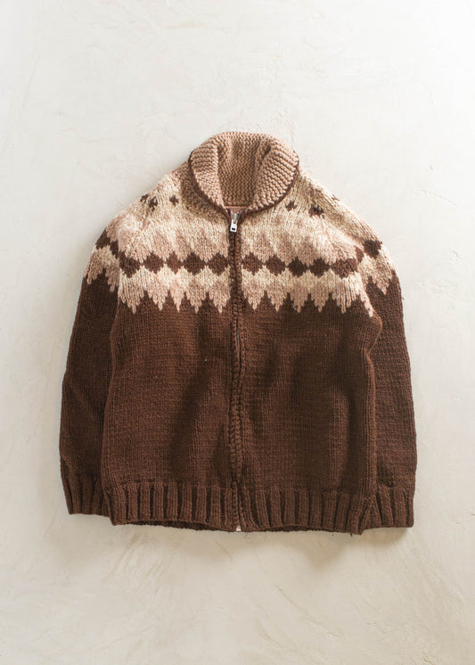 1980s Geometric Pattern Cowichan Style Wool Cardigan Size M/L