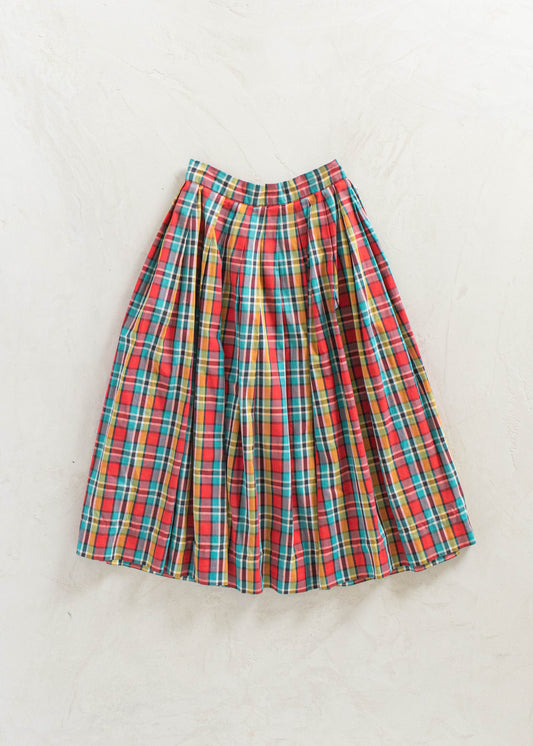Vintage 1980s Handmade Plaid Pattern Midi Skirt Size Women's 23