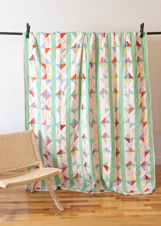 Vintage Geometric Pattern Quilt Blanket Twin Size