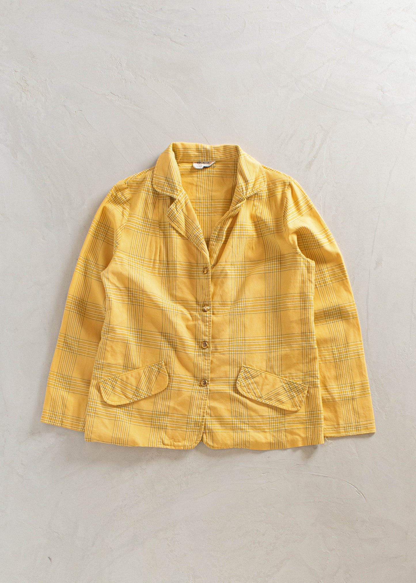 1960s Glenbrooke Jr. Plaid Pattern Long Sleeve Button Up Shirt Size 2XS/XS