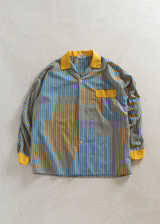 1960s Hall of Fame Stripe Pattern Long Sleeve Button Up Pajama Shirt Size XL/2XL