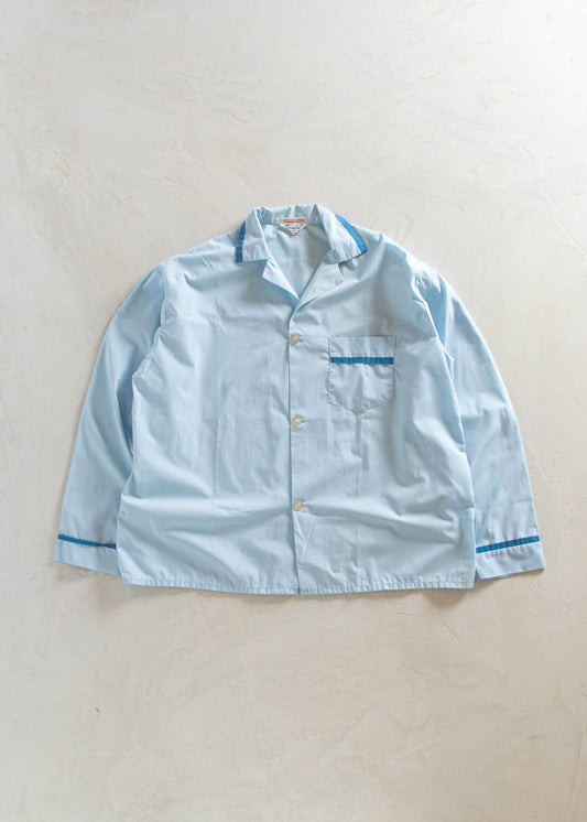 1960s Leisure Club Solid Blue Long Sleeve Button Up Pajama Shirt Size 2XL/3XL
