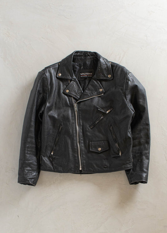 1980s Wilsons Motorcycle Leather Jacket Size M/L