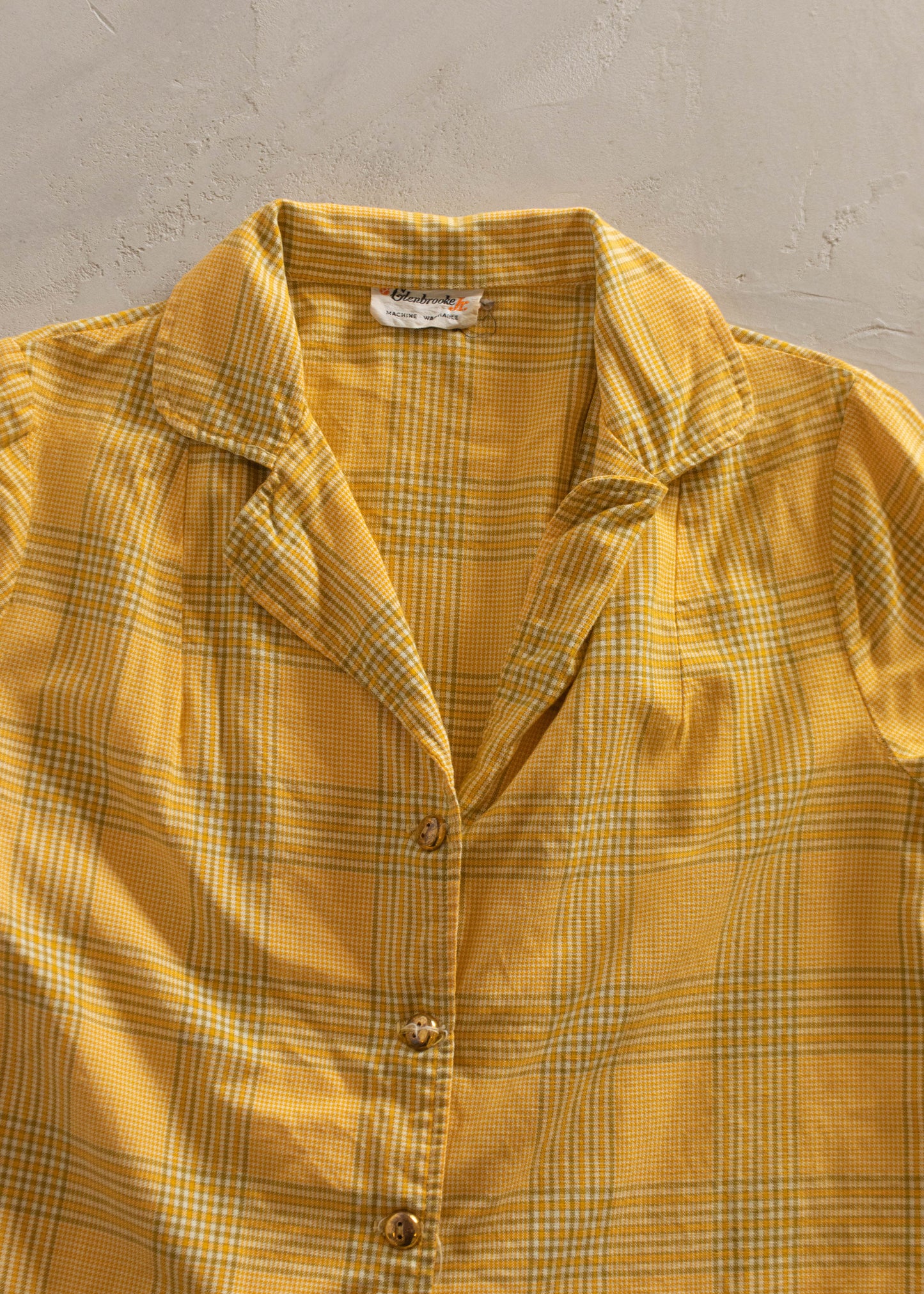 1960s Glenbrooke Jr. Plaid Pattern Long Sleeve Button Up Shirt Size 2XS/XS