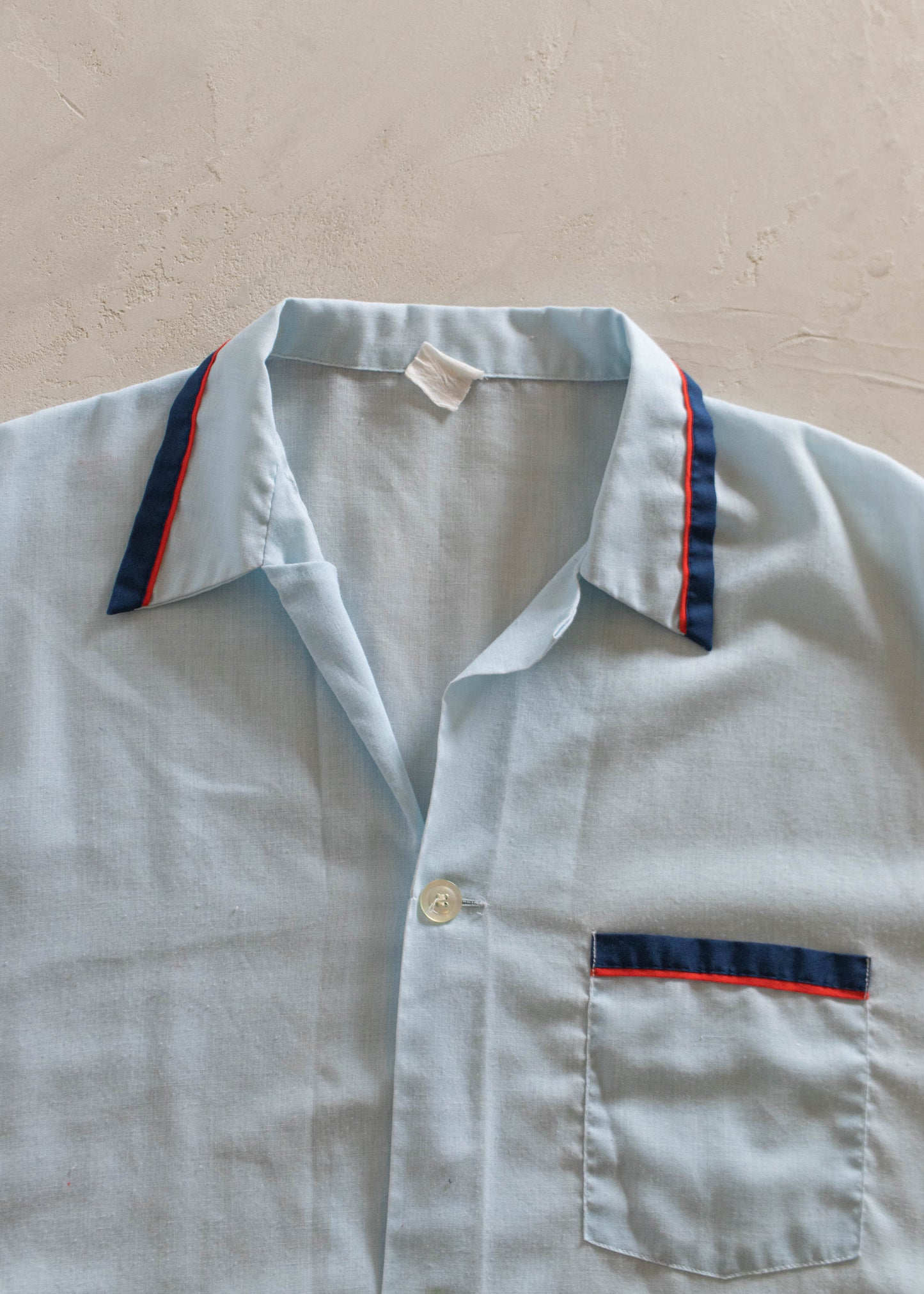 1970s Solid Blue Long Sleeve Button Up Pajama Shirt Size XL/2XL