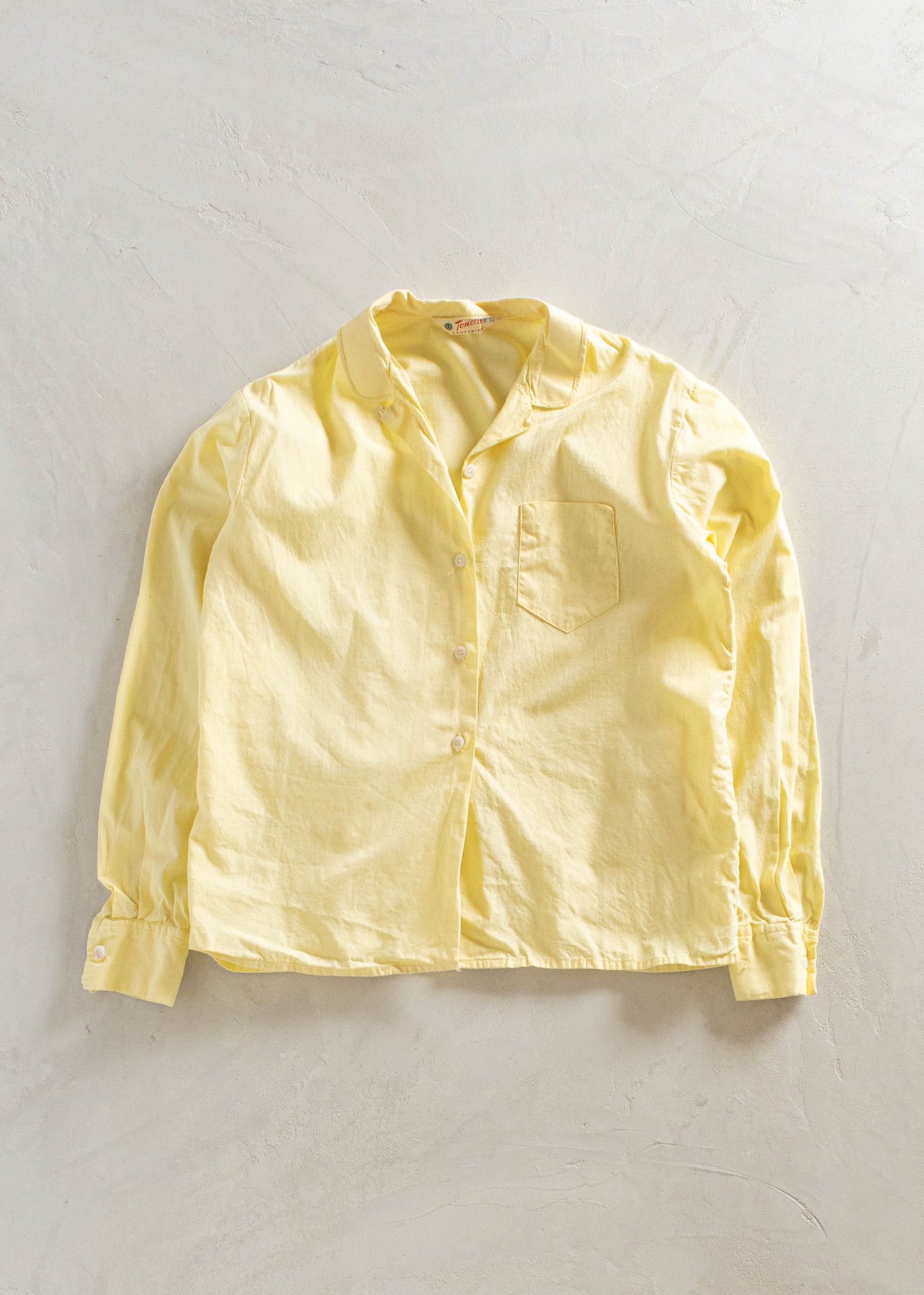 1960s Tonette Solid Yellow Long Sleeve Button Up Pajama Shirt Size XS/S