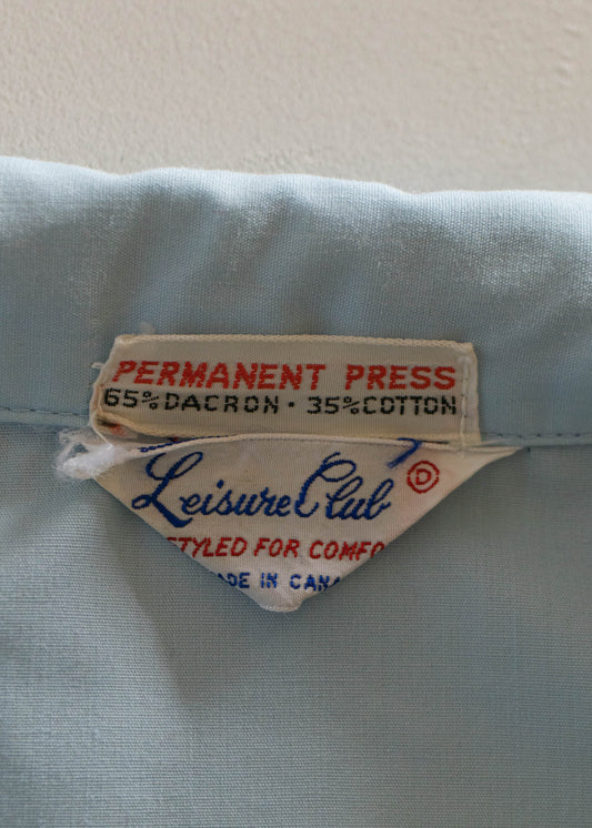 1960s Leisure Club Solid Blue Long Sleeve Button Up Pajama Shirt Size 2XL/3XL